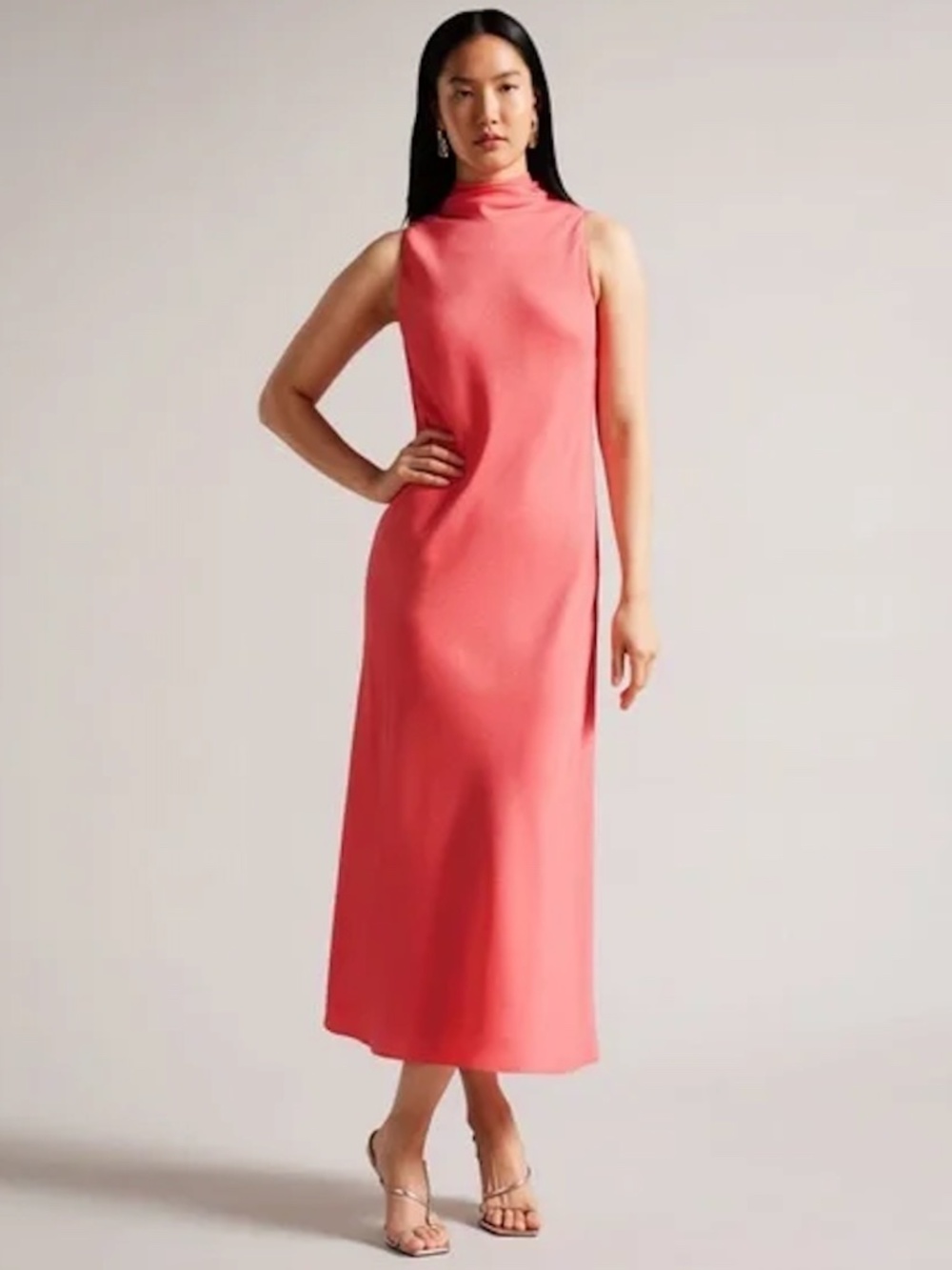 Ted Baker Eleanar Cowl Neck Sleeveless Midi Slip Dress in Coral Sz 5 NWT